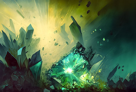 Crystal explosion. Digital abstract art painting. Fantasy background.の素材