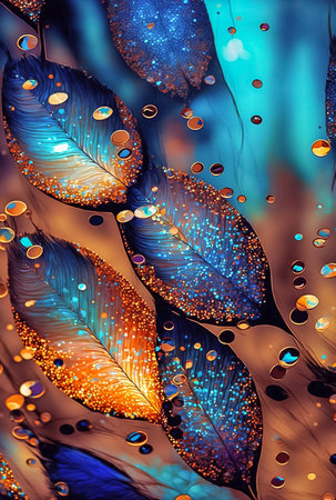 Beautiful abstract background with feathers and water dropsの素材