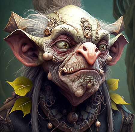 Fantasy creature. Portrait of goblin, close-up. AI generated.の素材