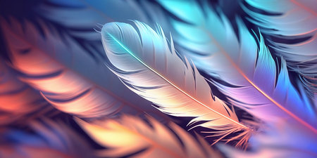 Opalescent feathers pattern, close-up, beautiful background. Generative AI.の素材
