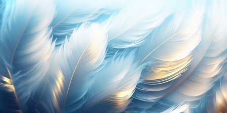 Blue and white feathers background. Soft colors. Generative AI.の素材