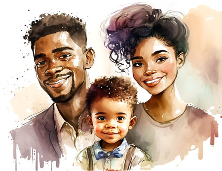 Portrait of a happy family. Watercolor painting. Generative ai.の素材