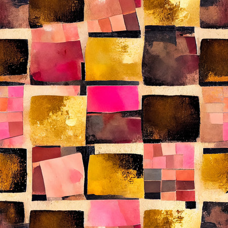 Abstract watercolor digital painting with multicolored squares. AI generated.の素材