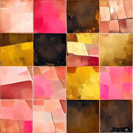 Abstract watercolor painting with multicolored squares. Digital printable illustration. AI generated.の素材