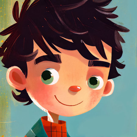 Portrait of a smiling boy. Cartoon style. Children's book illustration. AI generated.の素材