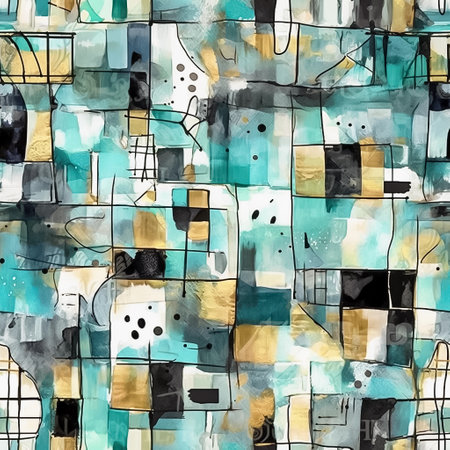 Watercolor square pattern with abstract shapes, ai generativeの素材