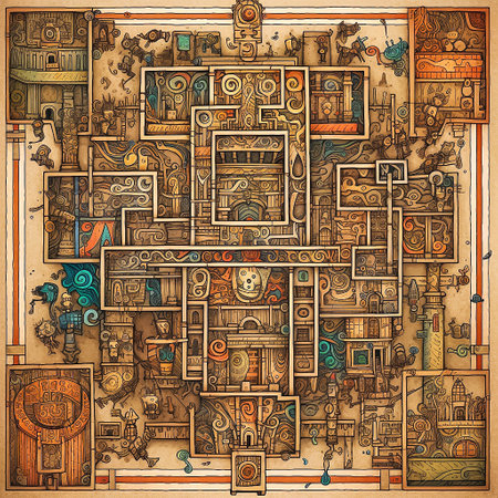 Whimsical square pattern, doodle art, hyper detailed background, AI generativeの素材