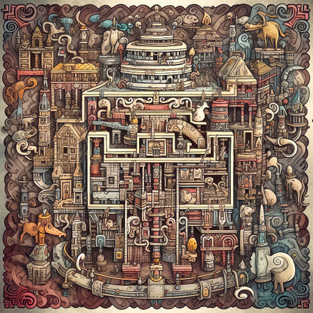 Hyper detailed square pattern, whimsical art, neutral colors, AI generativeの素材