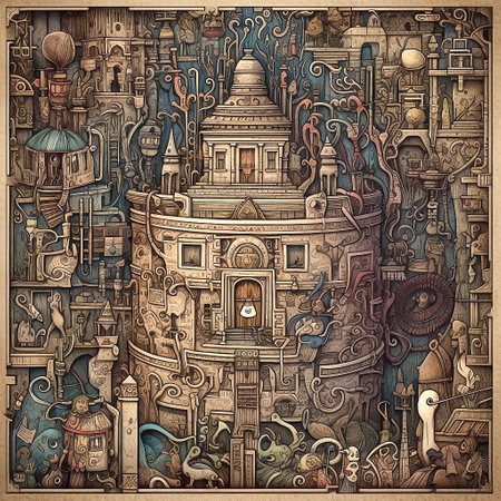 Intricate hyper detailed square pattern, whimsical art, neutral colors, AI generativeの素材
