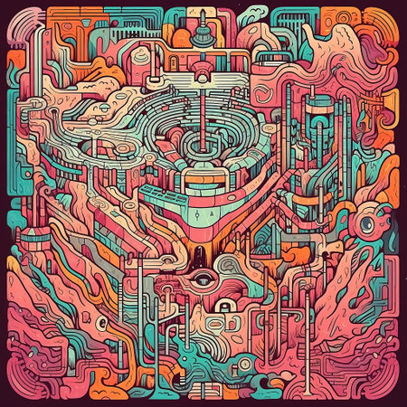 Colorful abstract doodle pattern. Detailed background with lots of objects. AI generativeの素材