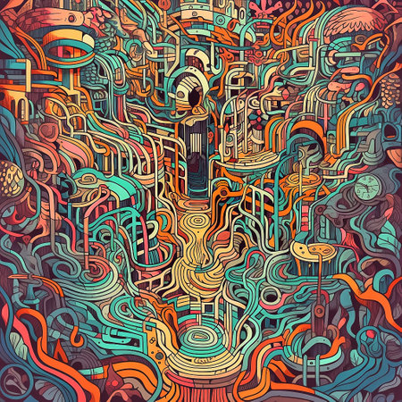 Music doodle background. Colorful detailed, with lots of objects background. AI generativeの素材