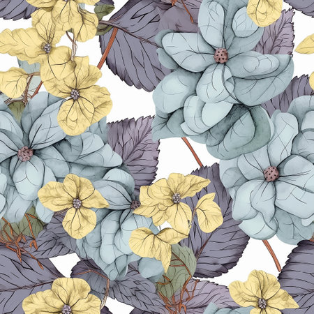 Seamless pattern with hydrangea flowers. Intricate floral texture design for gift wrap in soft pastel colors. Generative AIの素材