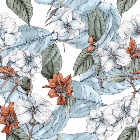 Whimsical seamless pattern with hydrangea. Intricate floral backdrop for gift wrap in soft pastel colors, botanical art. Generative AIの素材