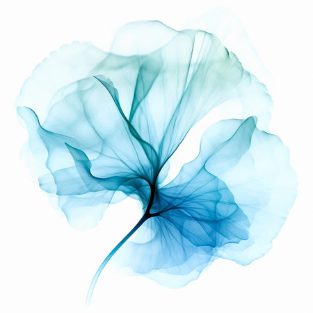 Abstract transparent ethereal blue watercolor leaf isolated on white background, close-up. Generative AIの素材