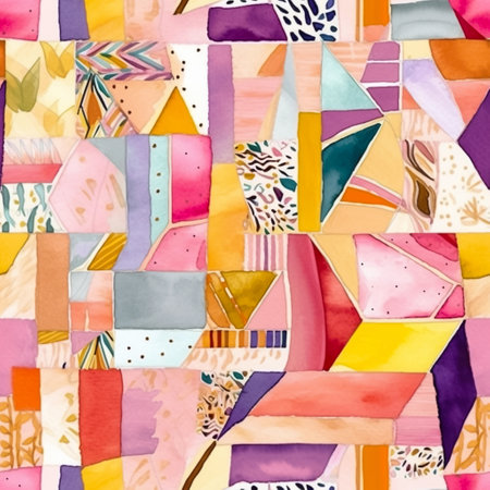 Whimsical abstract geometric seamles pattern with multicolored triangles and polygons. Texture design for gift wrap. AI generativeの素材