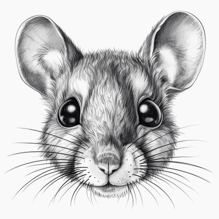 Close-up portrait of mouse head, line art on white background. AI generativeの素材