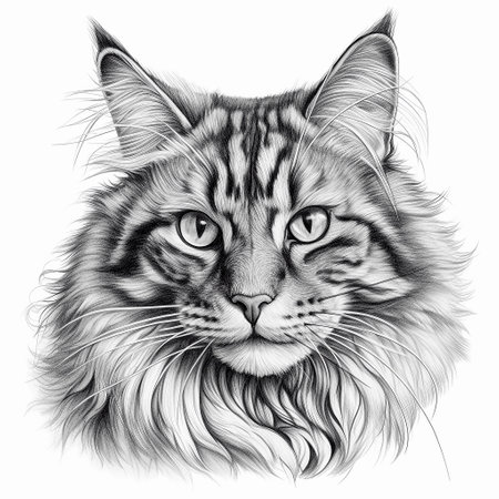 Portrait of Maine Coon cat for t-shirt design. Close-up portrait isolated on white background. AI generativeの素材