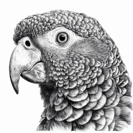 Pencil drawing of a parrot. Close-up portrait. AI generativeの素材