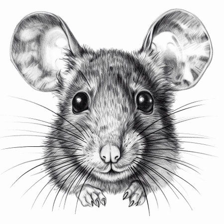 Rodent sketch drawing. Close-up portrait isolated on white background. AI generativeの素材