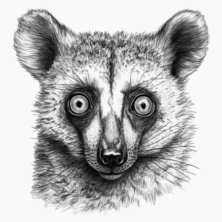 Portrait of Ring-tailed lemur with big eyes. Pencil drawing of a head. T-shirt design. AI generativeの素材