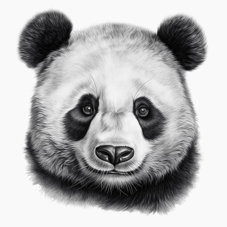 Portrait of panda for t-shirt. Black and white line art drawing, isolated on white. AI generativeの素材