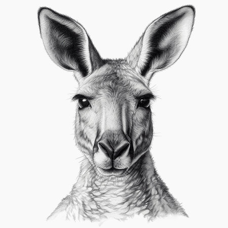 Close-up line art portrait of Kangaroo on white background, pencil drawing. AI generativeの素材