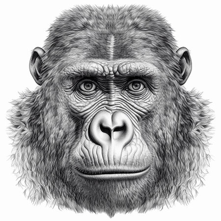 Portrait of Gorilla for T-shirt design. Pencil drawing, isolated on white. AI generativeの素材