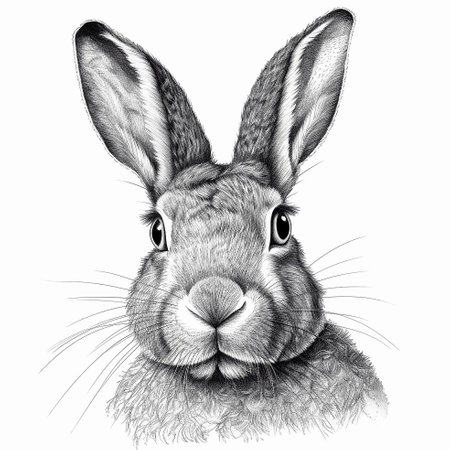 Portrait of rabbit with big ears. Pencil drawing isolated on white background. AI generativeの素材