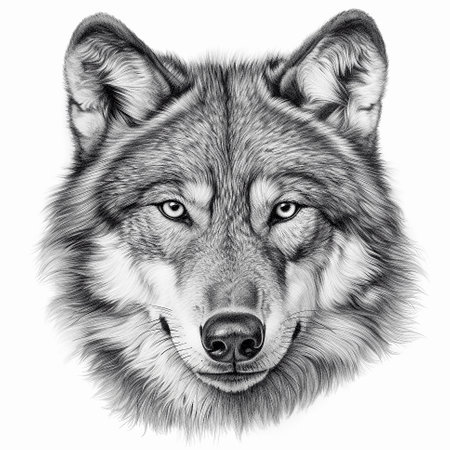 Portrait of wolf for T-shirt design. Line art illustration on white background. AI generativeの素材
