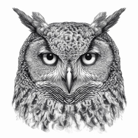 Black and white owl portrait, sketch graphic for T-shirt design. AI generativeの素材