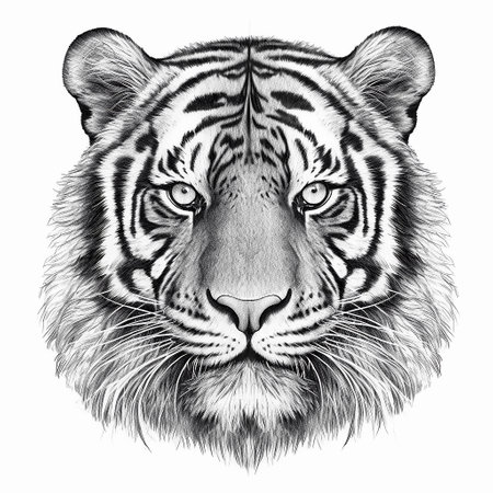 Graphic portrait of tiger on white background for T-shirt design. AI generativeの素材