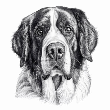 Portrait of saint bernard, black and white t-shirt design with friendly dog, graphic drawing. AI generativeの素材