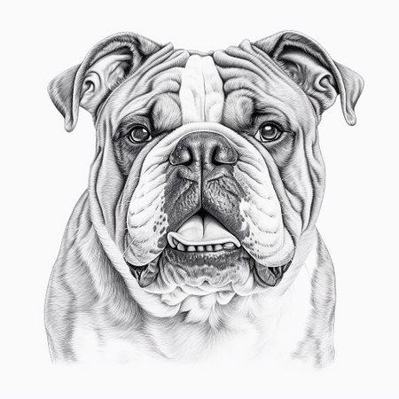 Portrait of english bulldog, black and white t-shirt design with friendly dog, graphic drawing. AI generativeの素材