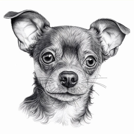 Portrait of chihuahua, black and white t-shirt design with friendly dog, graphic drawing. AI generativeの素材