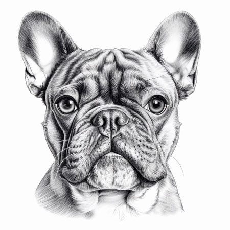 Portrait of french bulldog, black and white t-shirt design with friendly dog, graphic drawing. AI generativeの素材
