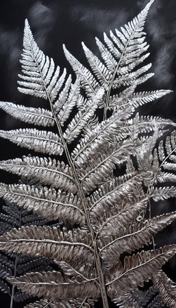 Background with intricate organic texture of white ferns in neutral tones. AI generativeの素材