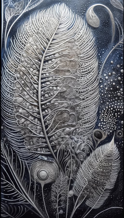 Feather background with intricate organic texture in calm monochrome colors. AI generativeの素材