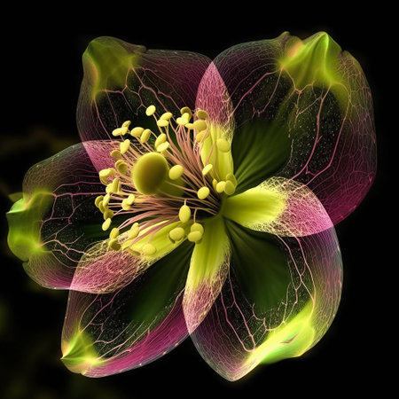 Transparent helleborus flowers on a black background. AI generativeの素材