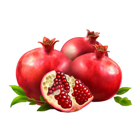 Pomegranate. Realistic close-up illustration of fresh fruit, isolated on white background. AI generativeの素材