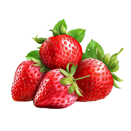 Strawberry. Realistic close-up illustration of fresh fruit, isolated on white background. AI generativeの素材