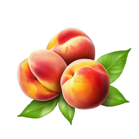 Peach. Realistic close-up illustration of fresh fruit, isolated on white background. AI generativeの素材