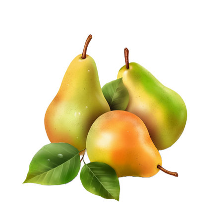 Pear. Realistic close-up illustration of fresh fruit, isolated on white background. AI generativeの素材