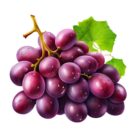 Grape. Realistic close-up illustration of fresh fruit, isolated on white background. AI generativeの素材
