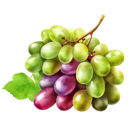 Grape. Realistic close-up illustration of fresh fruit, isolated on white background. AI generativeの素材