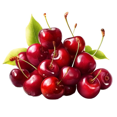 Cherry. Realistic close-up illustration of fresh fruit, isolated on white background. AI generativeの素材