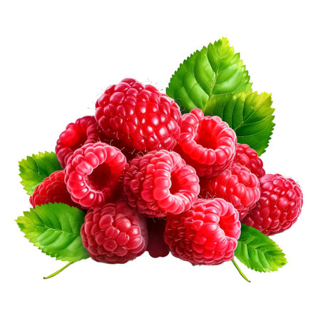 Raspberry. Realistic close-up illustration of fresh fruit, isolated on white background. AI generativeの素材