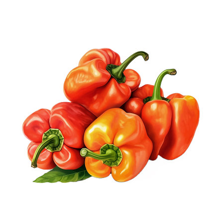 Paprika. Realistic close-up illustration of fresh vegetable, isolated on white background. AI generativeの素材