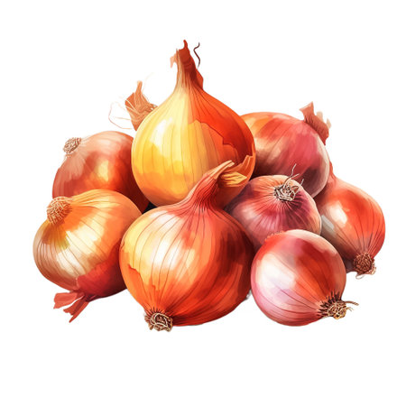 Onion. Realistic close-up illustration of fresh vegetable, isolated on white background. AI generativeの素材
