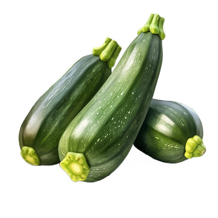 Zucchini. Realistic close-up illustration of fresh vegetable, isolated on white background. AI generativeの素材
