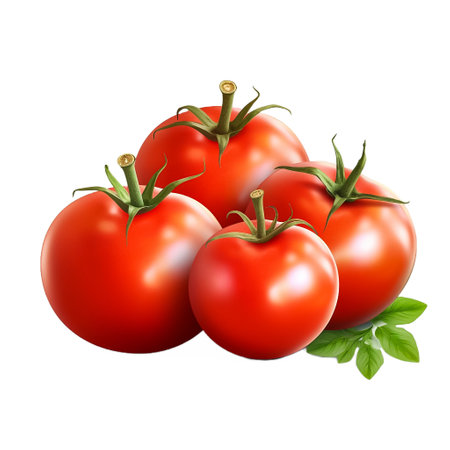 Tomato. Realistic close-up illustration of fresh vegetable, isolated on white background. AI generativeの素材